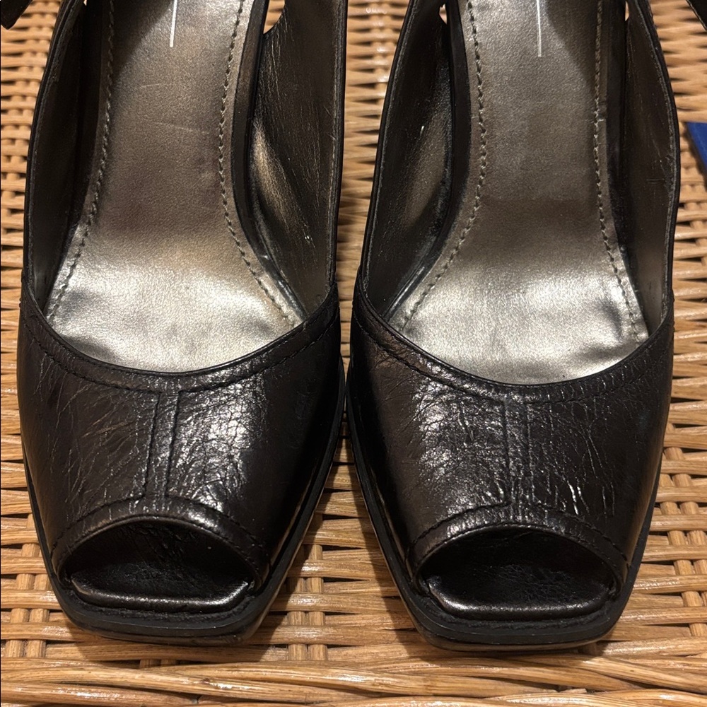 FUNKY Paolo Black Leather Peep-Toe Slingback Heels